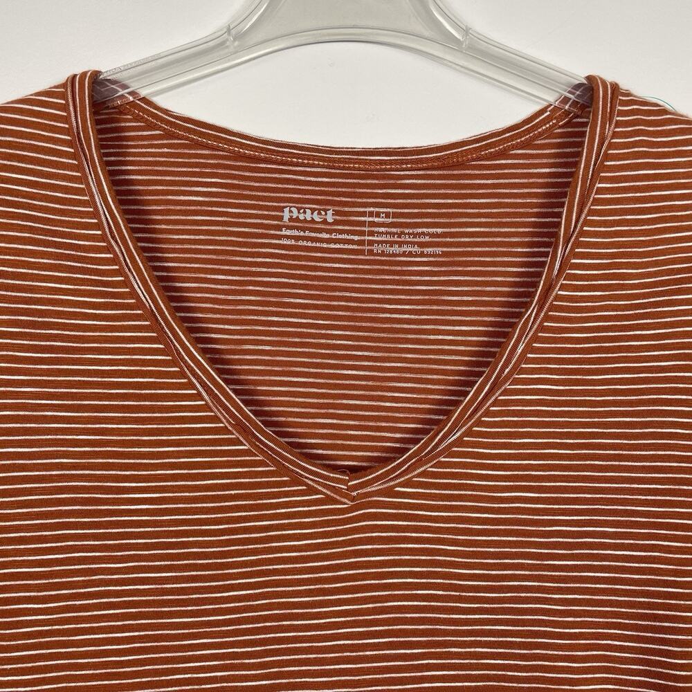 Pact Organic Cotton T-shirt Dress Women's M Burnt Orange Stripe Pockets Nautical - Picture 5 of 8